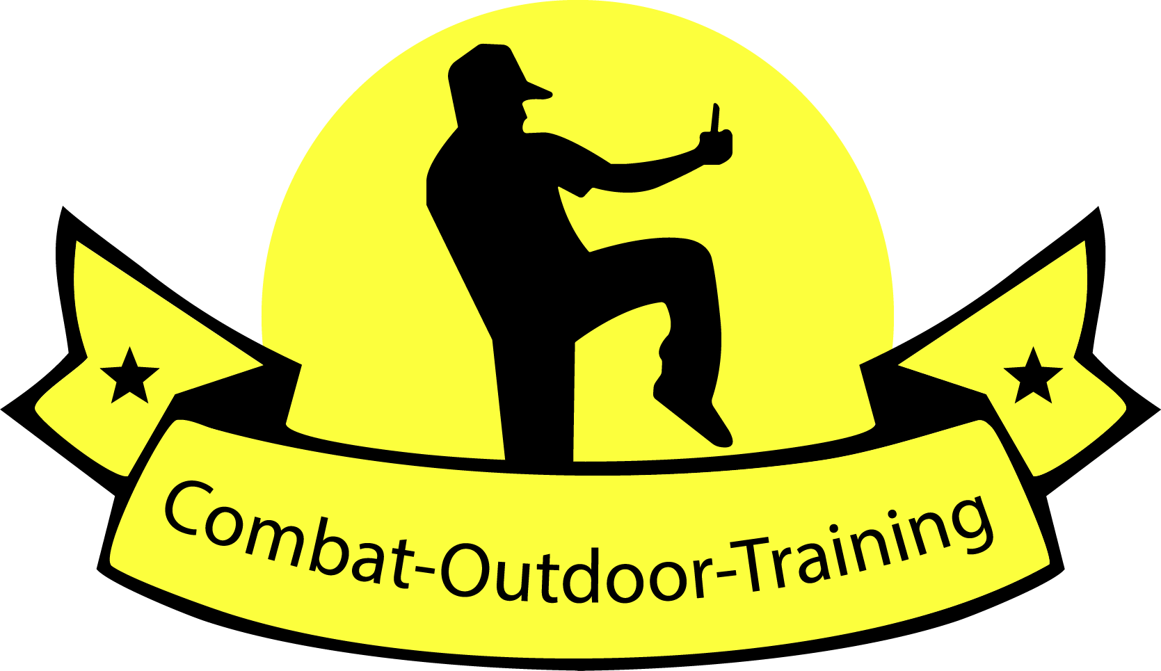 gelbes Logo mit schwarzer Schrift und Konturen von Combat Outdoor Training